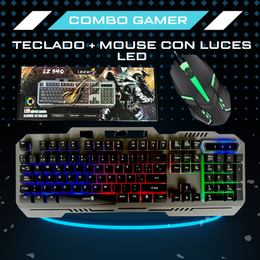 COMBO MOUSE Y TECLADO GAMER LUCES LED